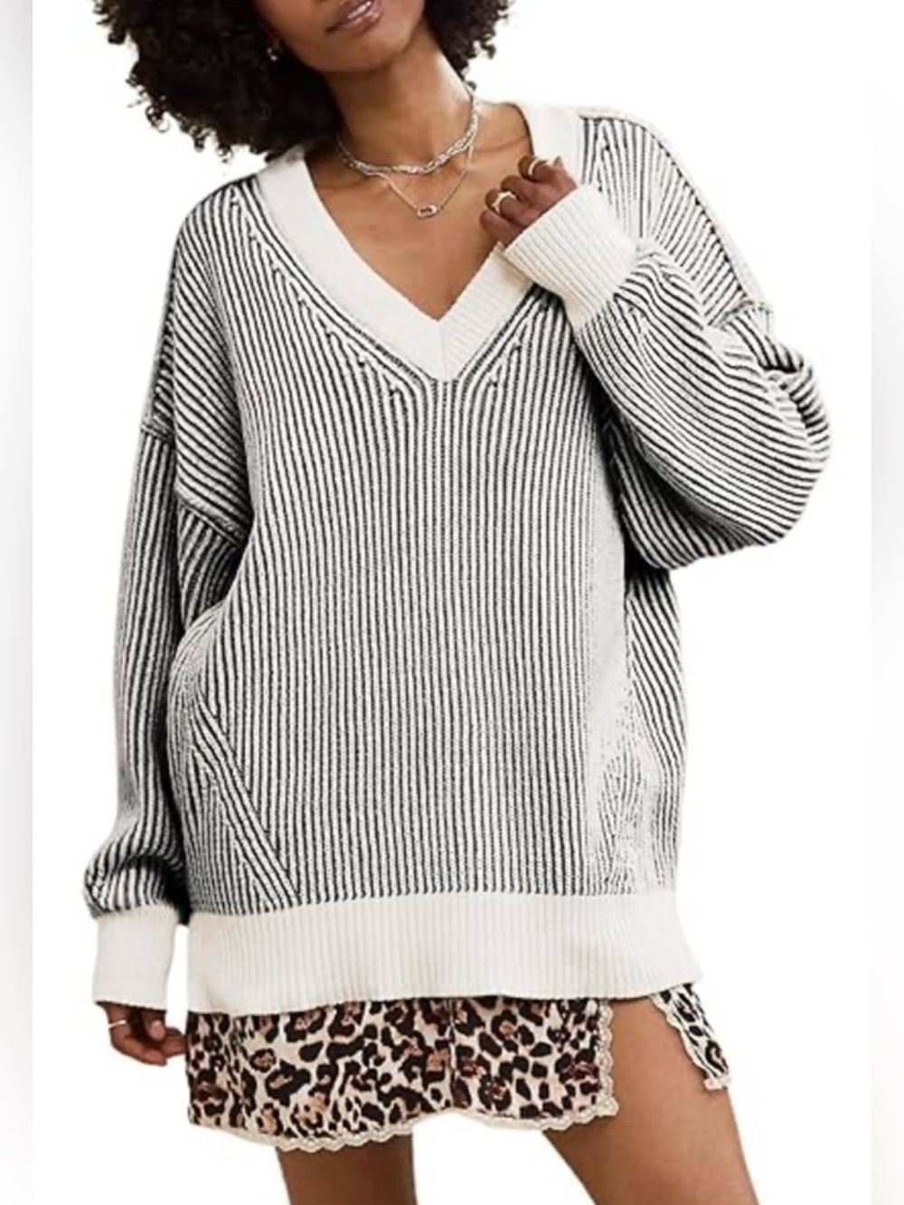 Aerie Beyond Chenille Oversized Sweater Green & White, size S, like new!